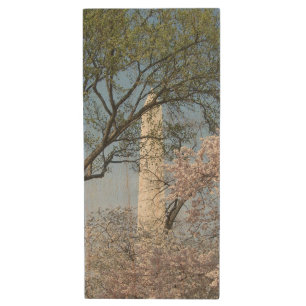 Cherry Blossoms and the Washington Monument in DC Wood Flash Drive