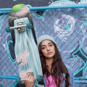 Cherry Blossoms And Waterfall Skateboard
