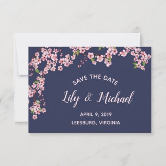 Cherry Blossoms at Night Save the Date/Notecard Announcement