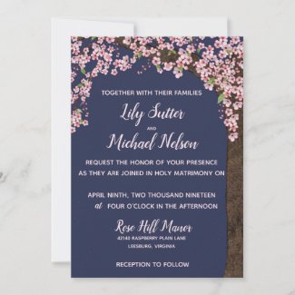 Cherry Blossoms at Night Wedding Invitation