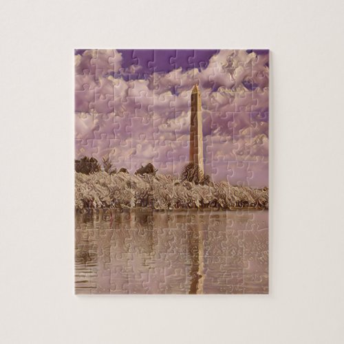 Cherry Blossoms at the Washington Monument  Jigsaw Puzzle