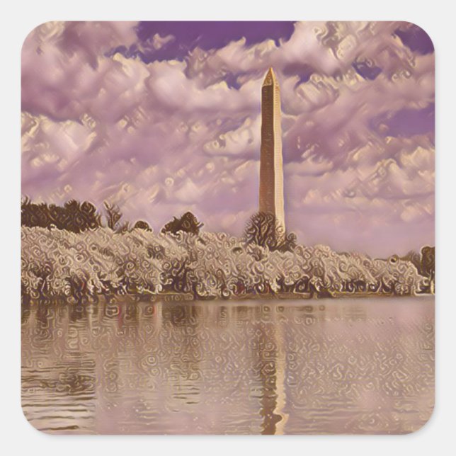 Cherry Blossoms at the Washington Monument  Square Sticker (Front)