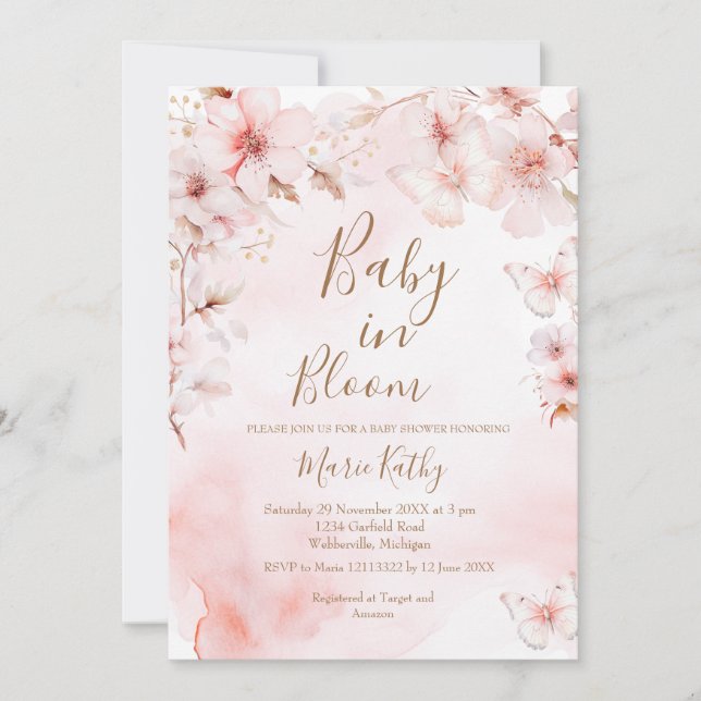 Cherry Blossoms Baby in Bloom Invitation (Front)