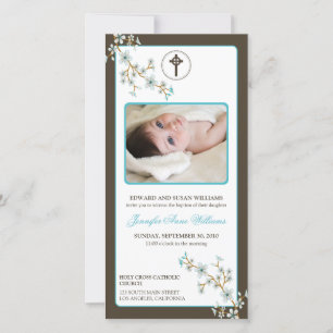 Cherry Blossoms Baptism Announcement (aqua)