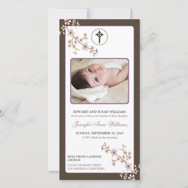 Cherry Blossoms Baptism Announcement (lilac) (Front)