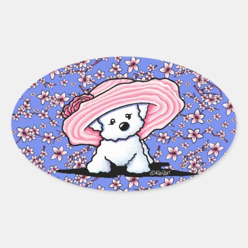 Cherry Blossoms Bichon Oval Sticker