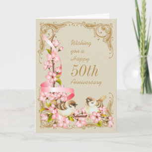 Cherry Blossoms & Birds 50th Anniversary Card