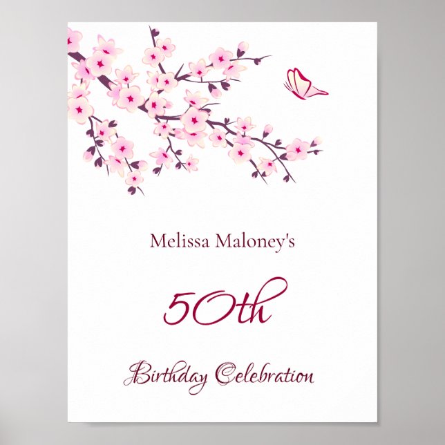 Cherry Blossoms Birthday Custom Birthday Poster (Front)