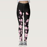 Cherry Blossoms | Black Pink Floral Leggings at Zazzle