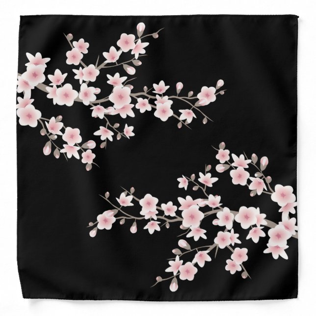 Cherry Blossoms BLUSH Pink Black Bandana (Front)