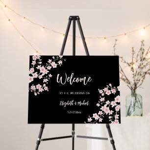 Cherry Blossoms Blush Pink Black Wedding Foam Board