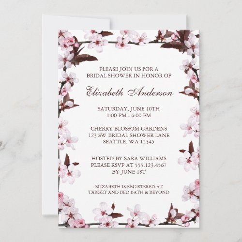 Cherry Blossoms Border Bridal Shower Custom Announcements