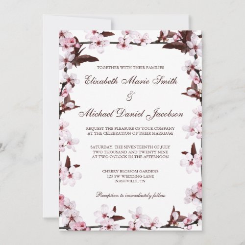 Cherry Blossoms Border Wedding Custom Invites