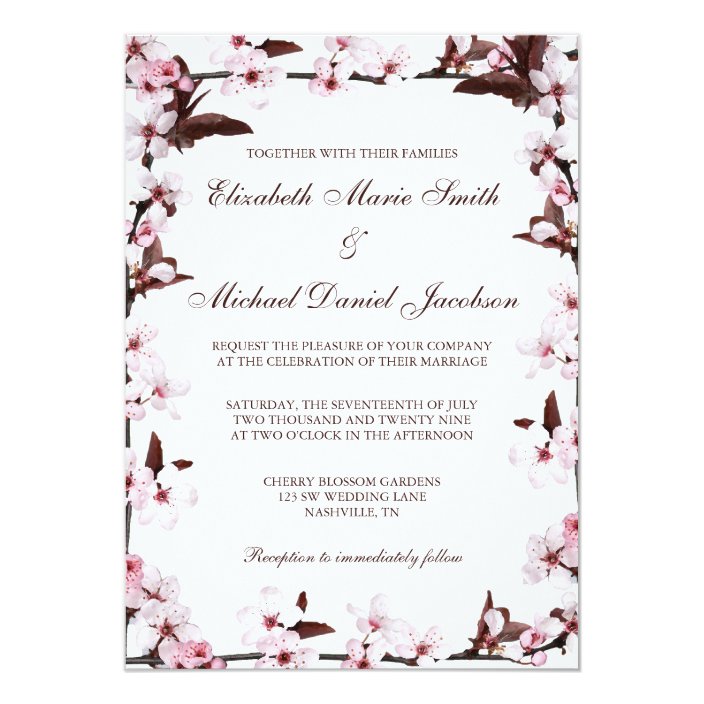 Cherry Blossoms Border Wedding Invitation Zazzle Com