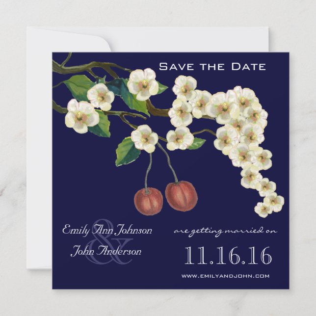 Cherry Blossoms Branch Save the Date Invitation (Front)