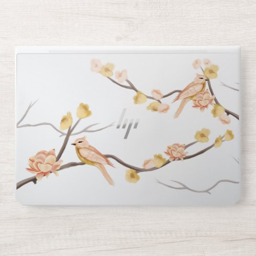 Cherry Blossoms Branch  Watercolor Pearched Birds HP Laptop Skin