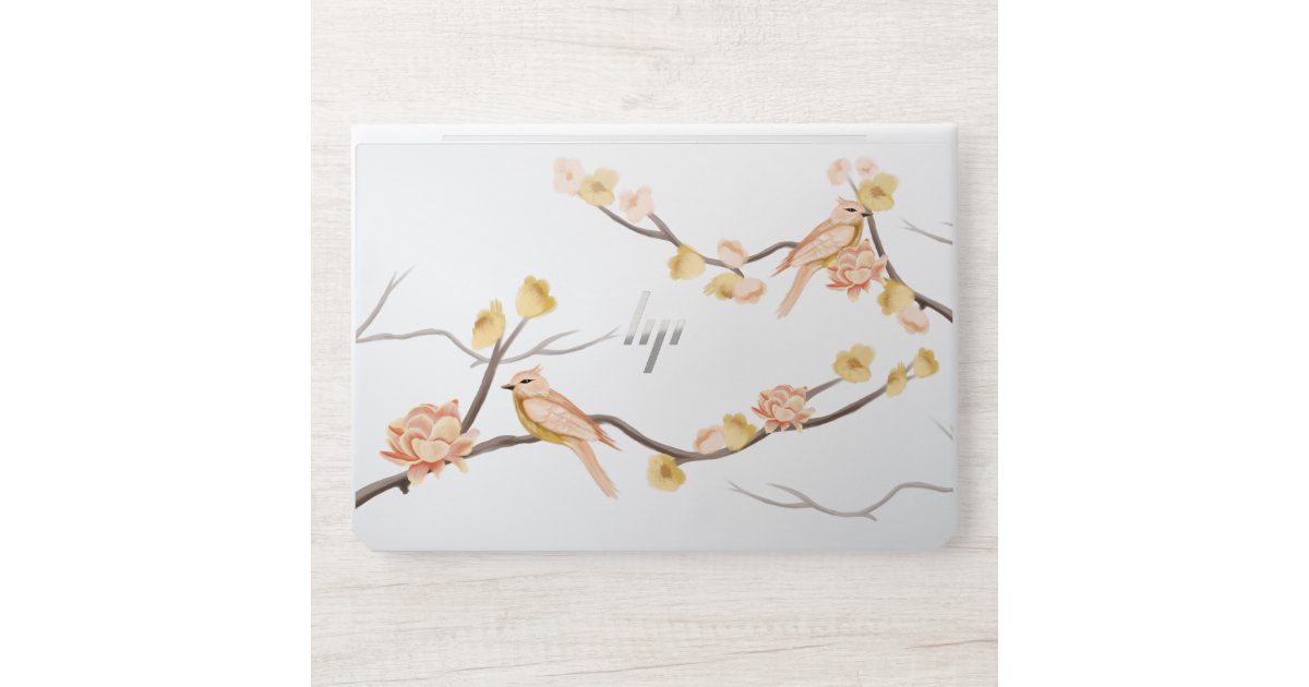 Cherry Blossoms Branch Watercolor Pearched Birds Hp Laptop Skin