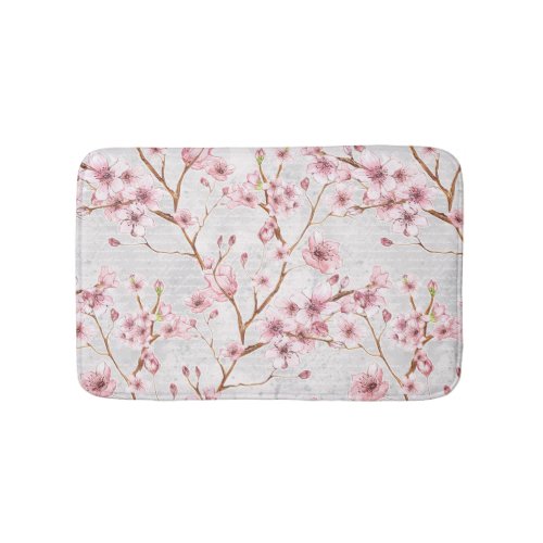 Cherry Blossoms Branches Pink White Flowers Bathroom Mat