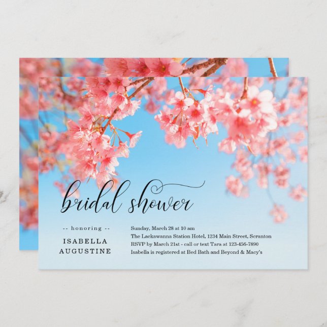 Cherry Blossoms Bridal Shower Invitation (Front/Back)