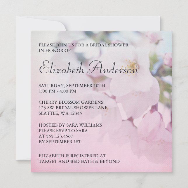 Cherry Blossoms Bridal Shower Invitation (Front)