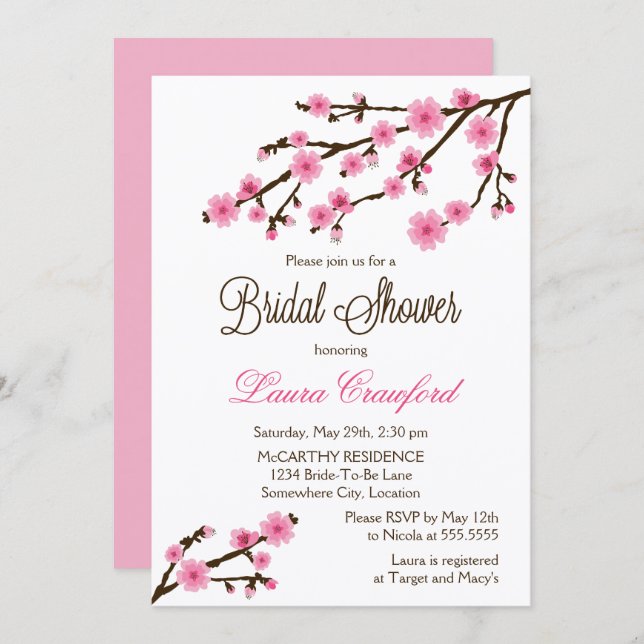 Cherry Blossoms Bridal Shower Invitation (Front/Back)