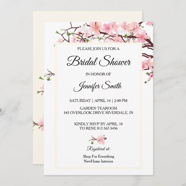 Cherry Blossoms Bridal Shower Pink Beige Card (Front/Back)