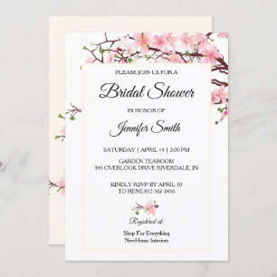 Cherry Blossoms Bridal Shower Pink Beige Card