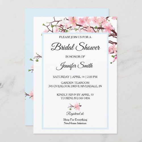 Cherry Blossoms Bridal Shower Pink Blue Card