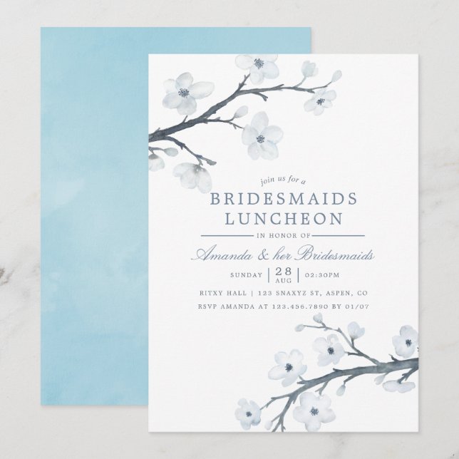 Cherry Blossoms Bridesmaids Luncheon Invitation (Front/Back)