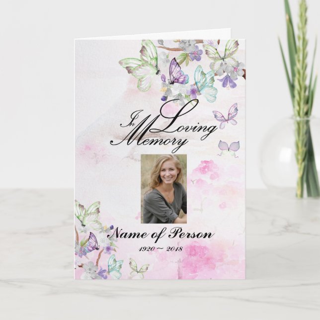 Cherry Blossoms Butterflies Funeral Program (Front)