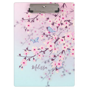 Cherry Blossoms Butterflies Illustrative Clipboard