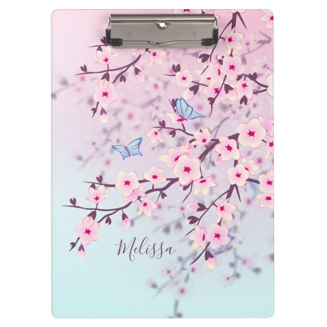Cherry Blossoms Butterflies Illustrative Clipboard (Front)