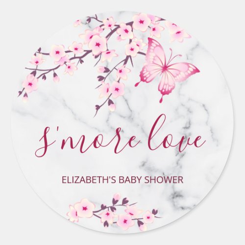 Cherry Blossoms  Butterfly Smore Love Classic Round Sticker