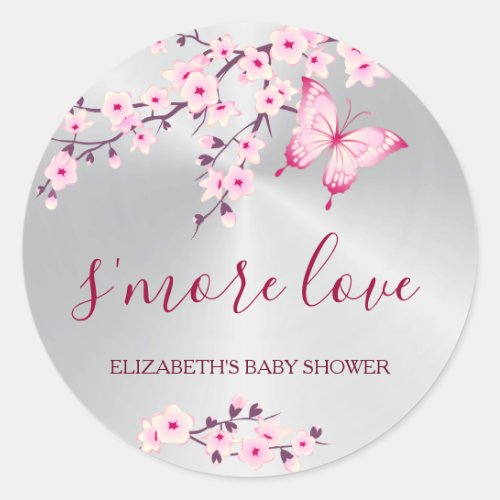 Cherry Blossoms  Butterfly Smore Love Classic Round Sticker