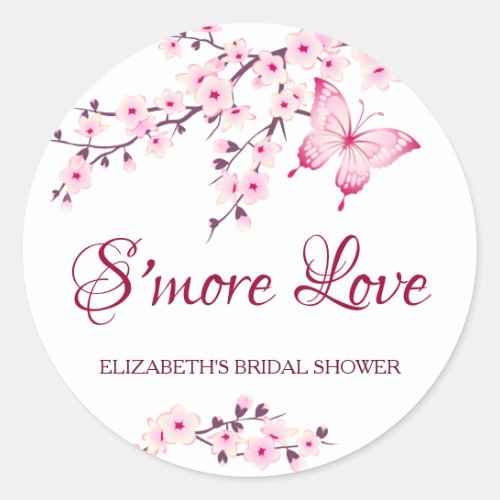 Cherry Blossoms  Butterfly Smore Love Classic Round Sticker