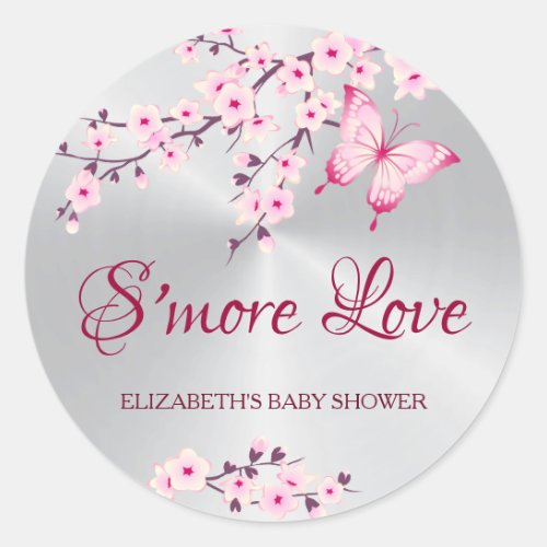 Cherry Blossoms  Butterfly Smore Love Classic Round Sticker