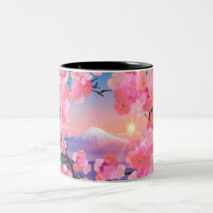 Cherry Blossoms by Mount Fuji 2 Two-Tone Coffee Mug