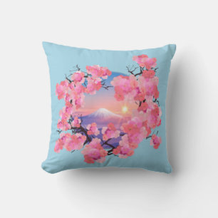 Cherry Blossoms by Mount Fuji Throw Pillow