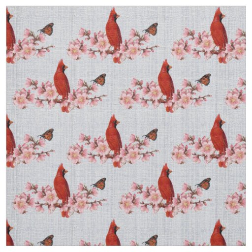 Cherry Blossoms & Cardinal Fabric