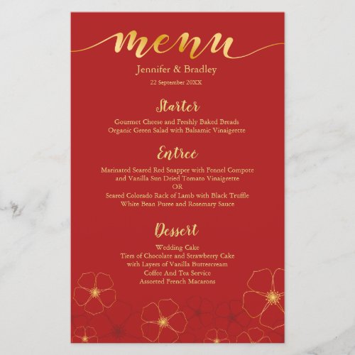 Cherry Blossoms Chinese Dinner Menu | Custom Color