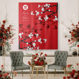 Cherry Blossoms Chinese Wedding Red Photo Backdrop