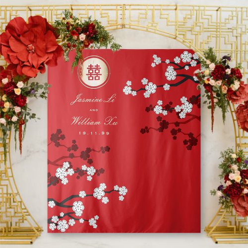 Cherry Blossoms Chinese Wedding Red Photo Backdrop