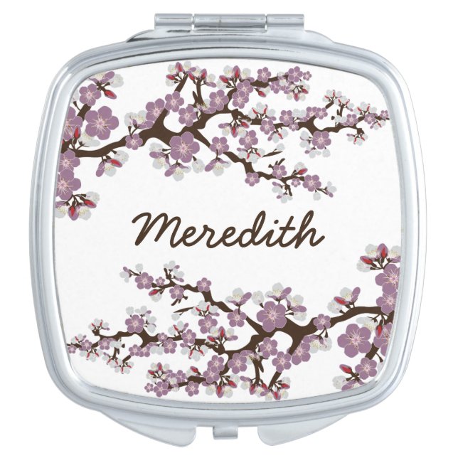 Cherry Blossoms Compact Mirror Bridal Party Gift (Front)