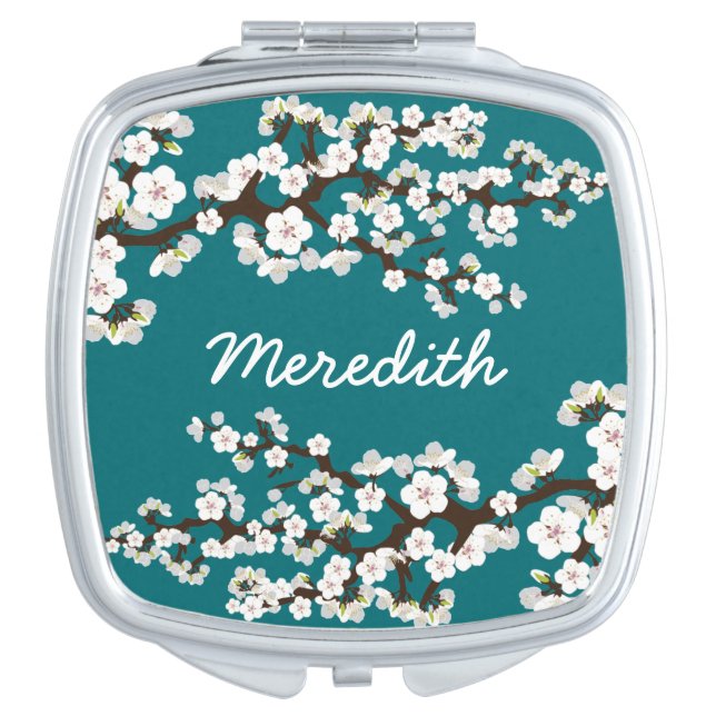Cherry Blossoms Compact Mirror Bridal Party Gift (Front)