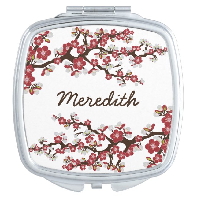 Cherry Blossoms Compact Mirror Bridal Party Gift (Front)