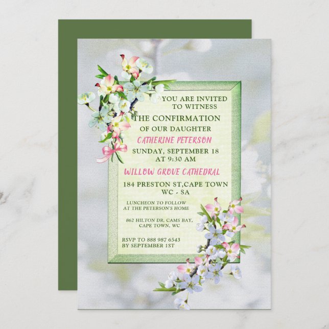 Cherry Blossoms Confirmation Invitation (Front/Back)