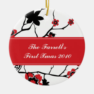 Cherry Blossoms Couples 1st Christmas Ceramic Ornament