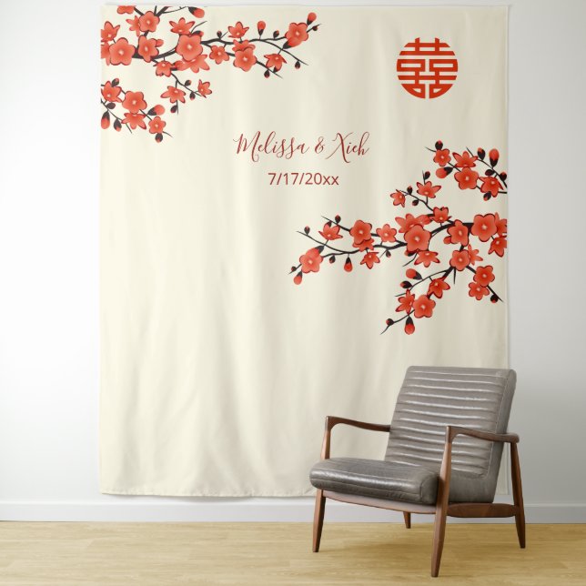 Cherry Blossoms  CreamChinese Wedding Backdrop (In Situ)