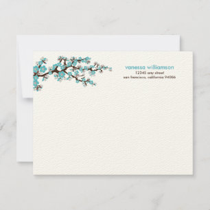 Cherry Blossoms Custom Flat Note Cards (aqua)