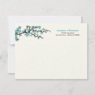 Cherry Blossoms Custom Flat Note Cards (aqua)